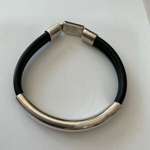 Vintage Taxco Mexico Sterling Silver 925 Rubber Cord Cuff Bracelet TM-150 24g